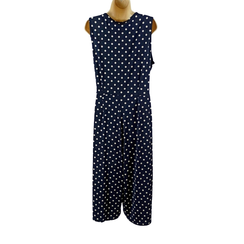 Nina Leonard Navy and White Polka Dot Wide Leg Jumpsuit - Picture 3 of 7